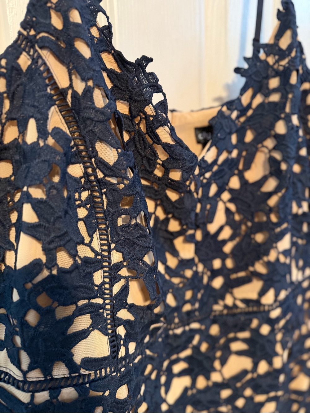 City Chic Navy Lace Overlay Dress with Nude Lining - Picture 2 of 10